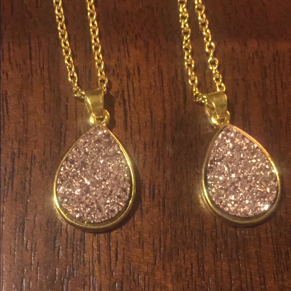 Gold Champagne colored druzy necklace
